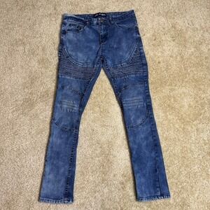 Phat Farm Moto Jeans Boys 16 Blue Biker Ribbed Panel Skinny Denim Pants Y2K VTG